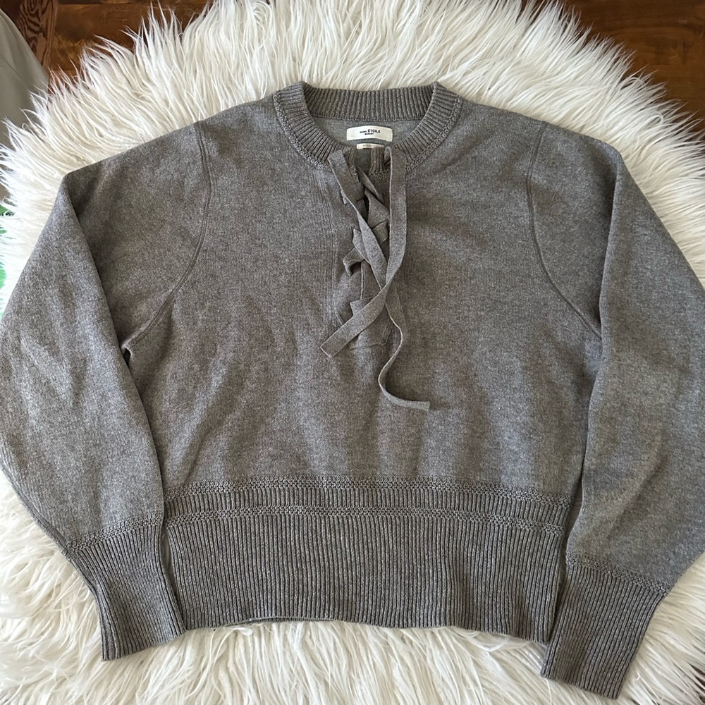 Etoile Isabel Marant gray cotton wool blend tie front sweater size EUR 44